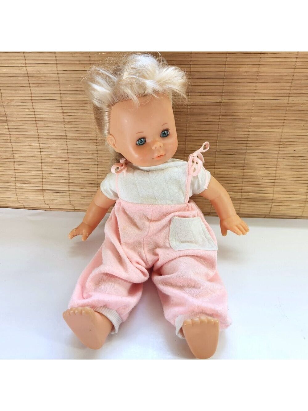 Vintage Famosa Doll Sleepy Eyes 16" Tall Blonde Hair Blue Eyes Pink Outfit